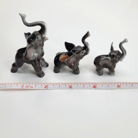 Elephant Figurine Family of 3 Made in Japan Grey Fine Bone China Vintage PR303 - Picture 8 of 10
